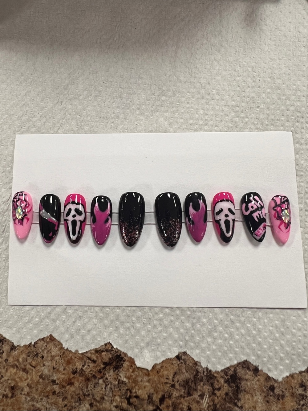 Pink & Black Scream Nail Art Set - Women Makeup